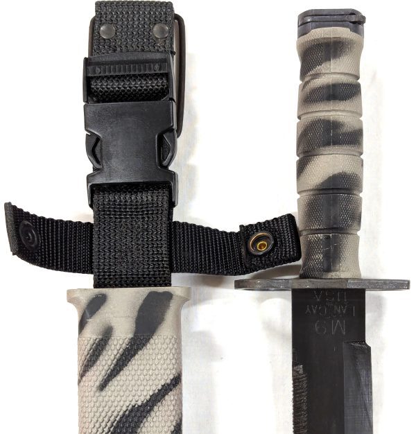 2000’s U.S. M9 Lan-cay bayonet in tiger stripe camouflage with scabbard - Image 3