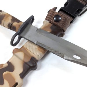 2000’s U.S. 82nd Airborne M9 Lan-Cay bayonet in desert camouflage with scabbard