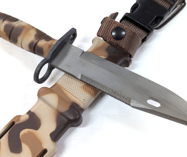 2000’s U.S. 82nd Airborne M9 Lan-Cay bayonet in desert camouflage with scabbard