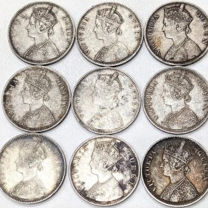 Lot 1 - 9 x India 1862 1 Rupee silver coins - currency
