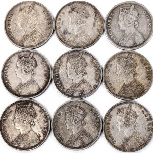 Lot 1 - 9 x India 1862 1 Rupee silver coins - currency