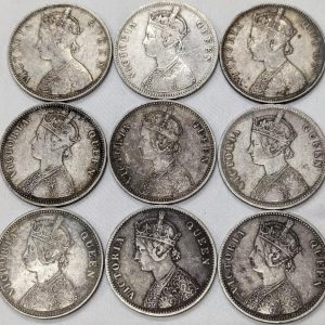 Lot 2 - 9 x India 1862 1 Rupee silver coins - currency