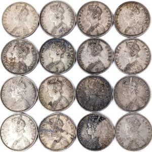 Lot 3 - 16 x India 1862 - 1901 - 1 Rupee silver coins - currency