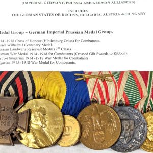 WW1 Germany Austria Hungary & Bulgarian military medal bar. Period mounted and tailor tagged to reverse. Comes with paperwork showing details and history. Nice original full size set!