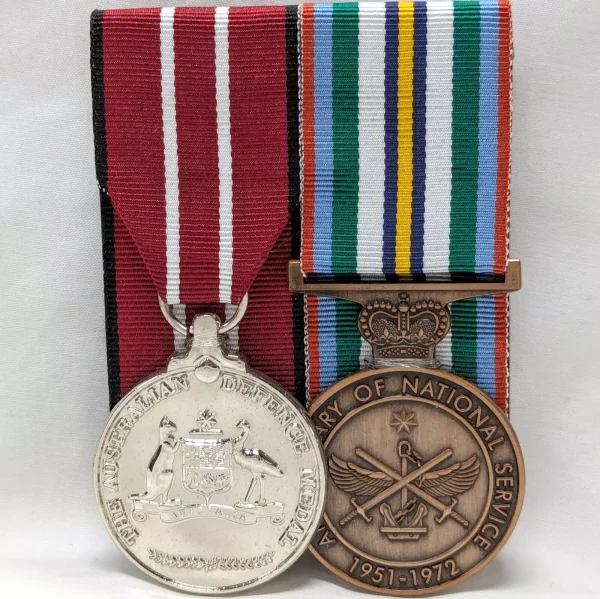 AUSTRALIAN NATIONAL SERVICE & DEFENCE MEDAL GROUP REPLICA ANZAC DAY MOUNTED - Image 2