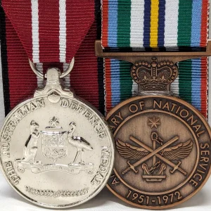 AUSTRALIAN NATIONAL SERVICE & DEFENCE MEDAL GROUP REPLICA ANZAC DAY MOUNTED