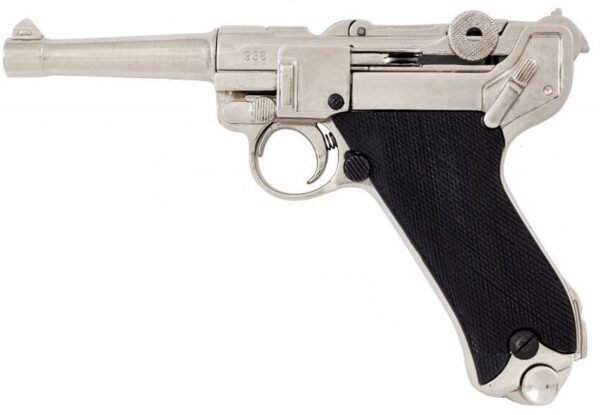 REPLICA 'CHROME' WW1 WW2 GERMAN LUGER P08 PISTOL BY DENIX - 8143