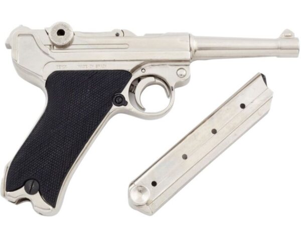 REPLICA 'CHROME' WW1 WW2 GERMAN LUGER P08 PISTOL BY DENIX - 8143