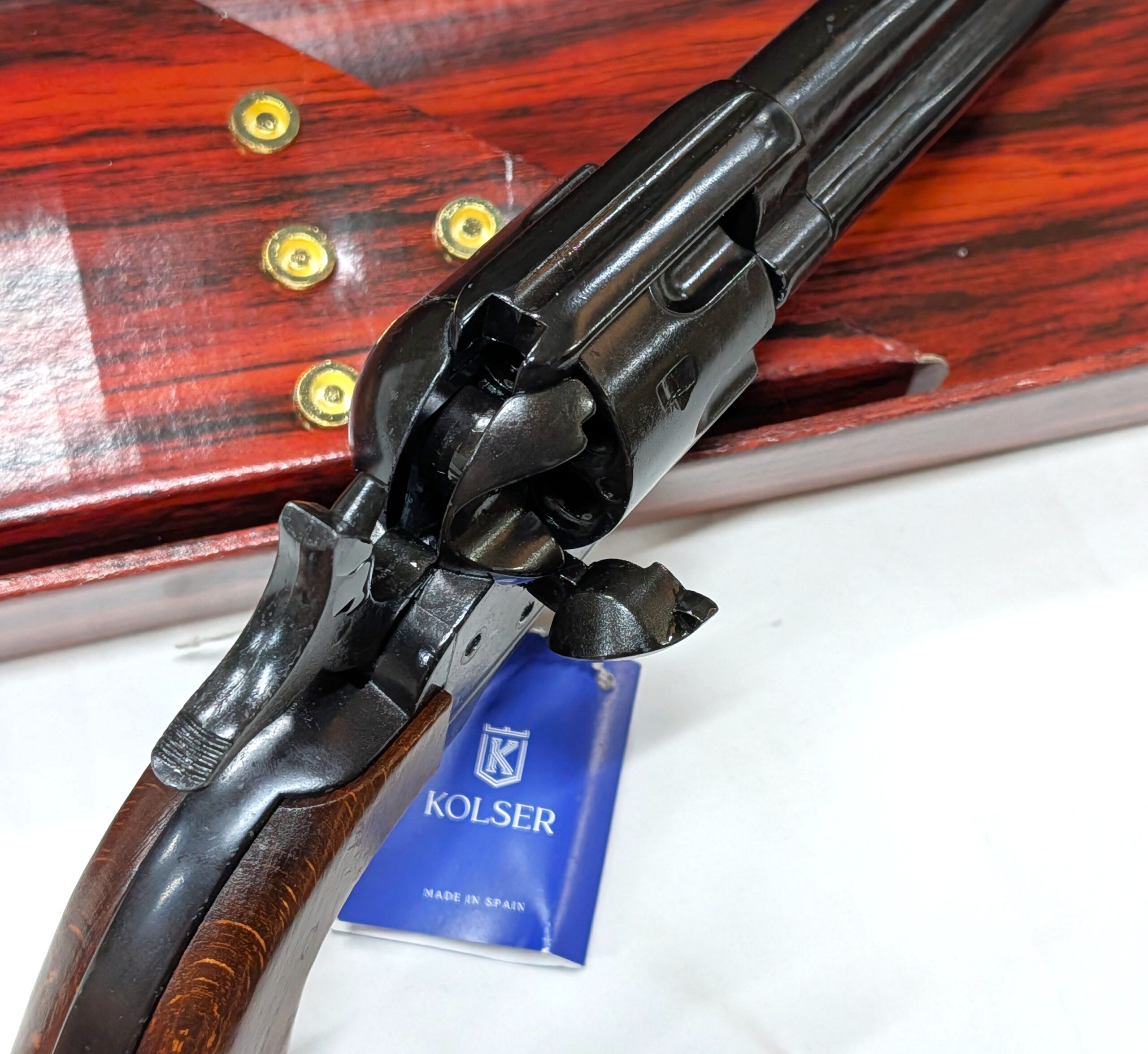 Western Peacemaker Single Action Army Revolver 45 pistol with 6 cap gun bullet rounds and gift box by Kolser black with wood grips - 1065 1W - Image 3