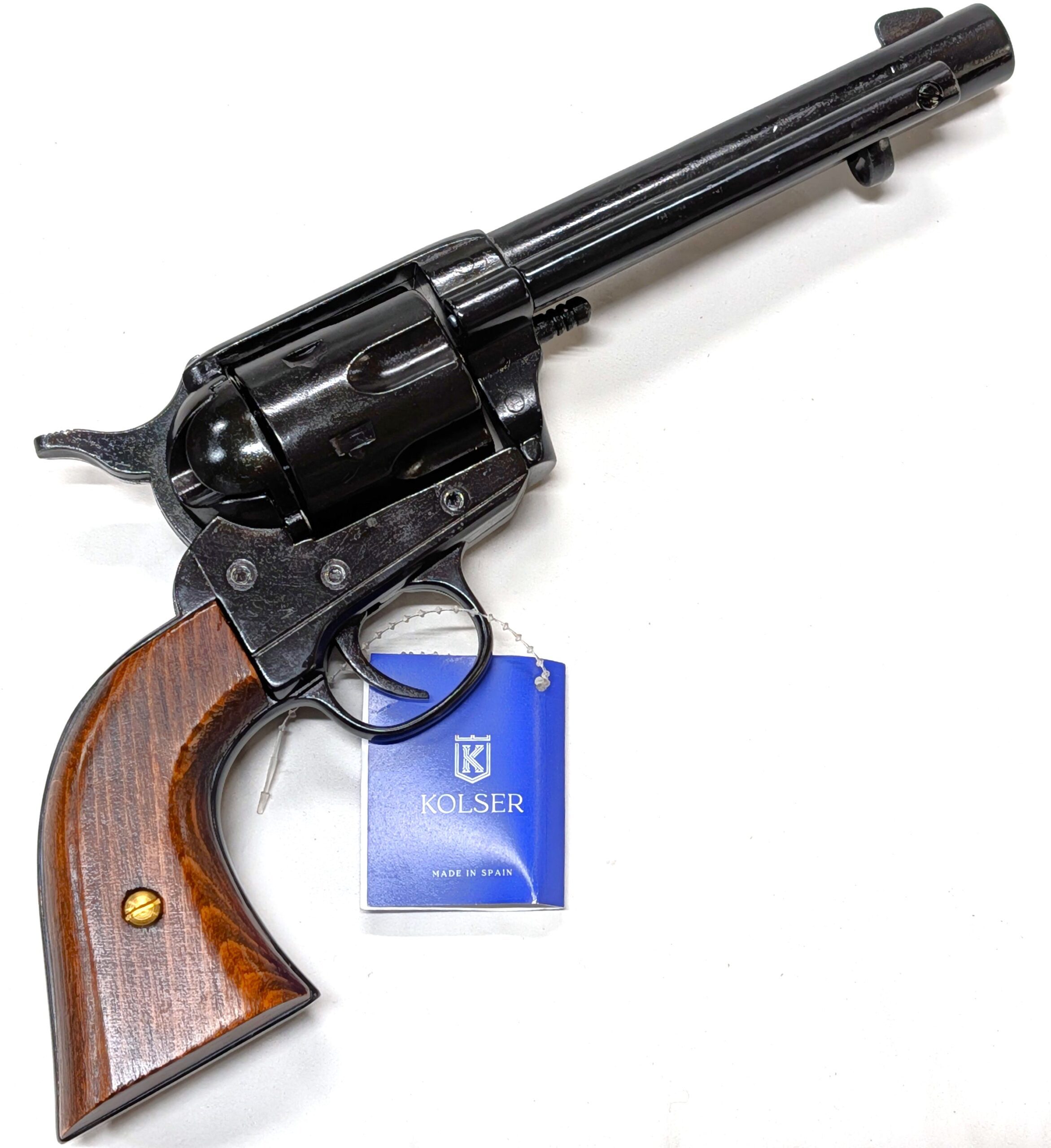 Western Peacemaker Single Action Army Revolver 45 pistol with 6 cap gun bullet rounds and gift box by Kolser black with wood grips - 1065 1W - Image 4