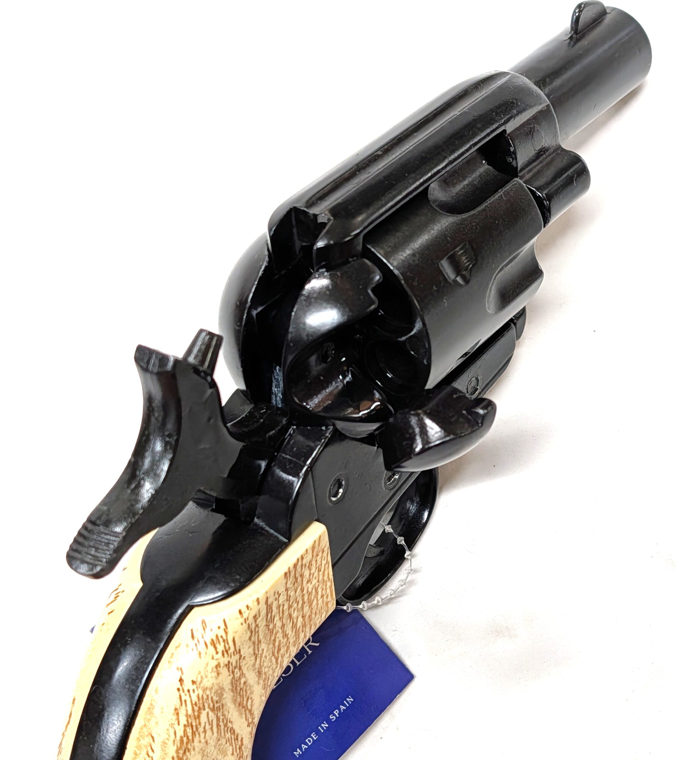 Western Peacemaker Snub nose Army Revolver 45 pistol with 6 cap gun bullet rounds and gift box by Kolser black with faux wood grips - 1061 1M - Image 5