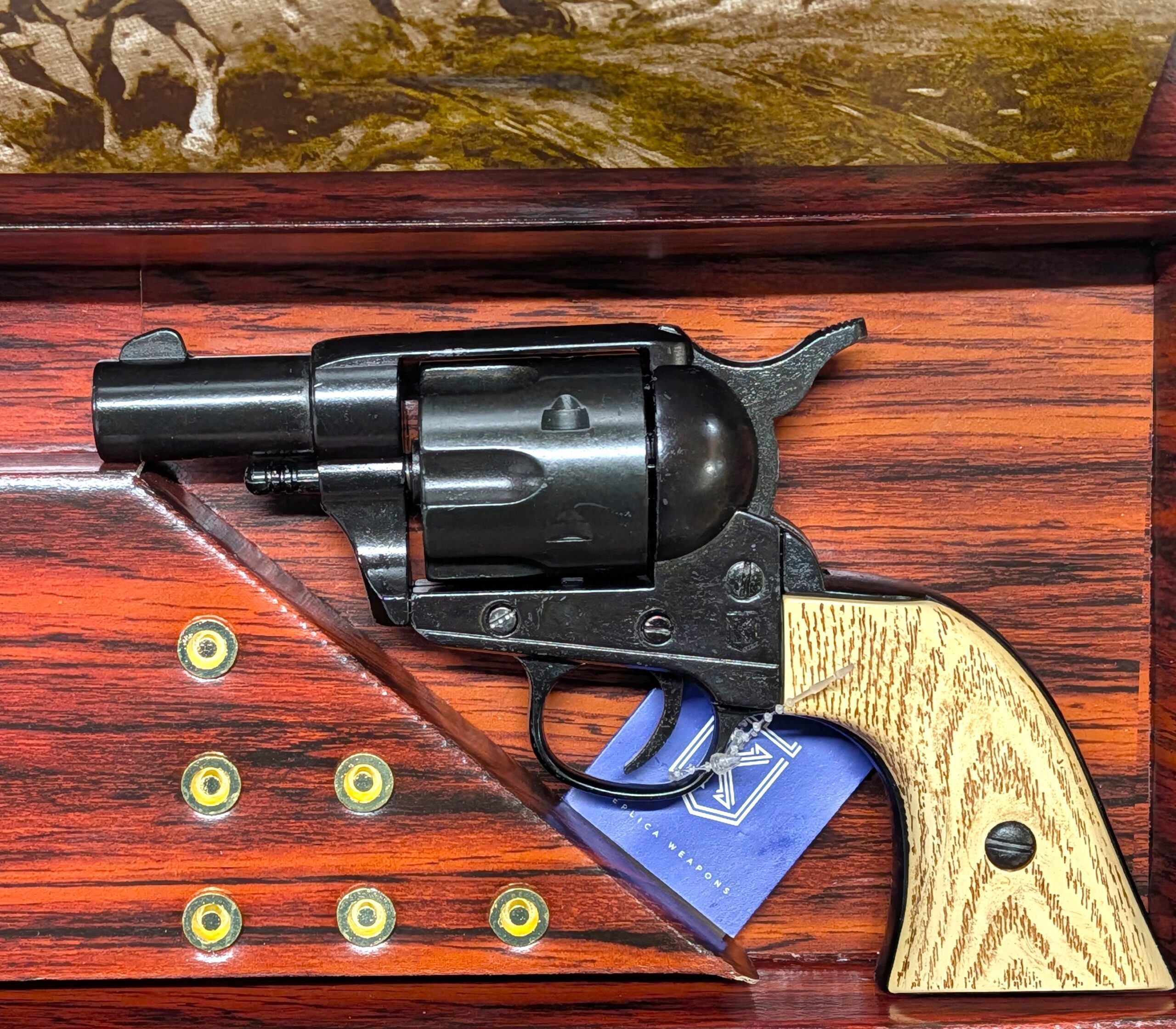 Western Peacemaker Snub nose Army Revolver 45 pistol with 6 cap gun bullet rounds and gift box by Kolser black with faux wood grips - 1061 1M