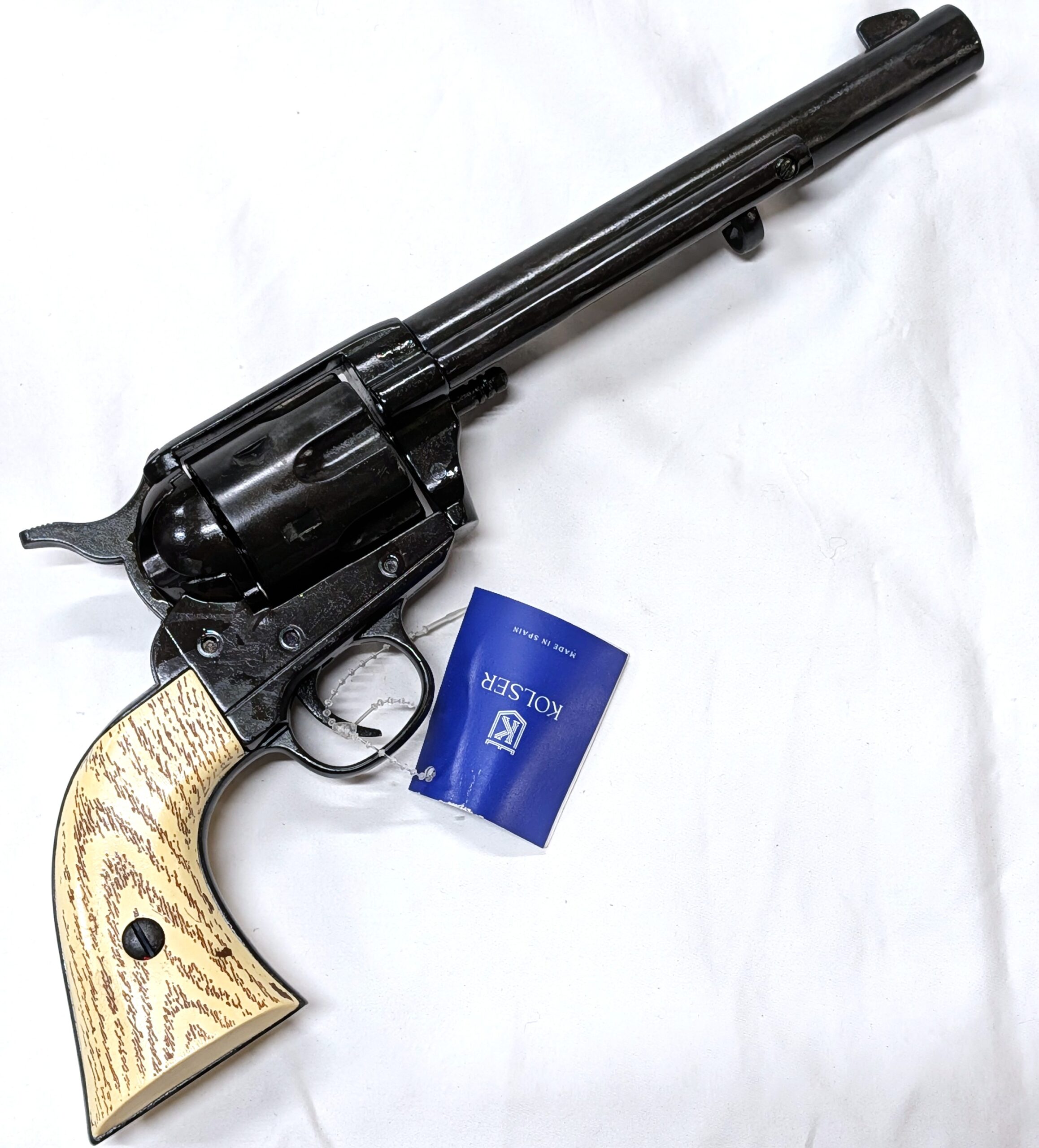 Western Single Action Army Revolver 45 pistol with 6 cap gun bullet rounds and gift box by Kolser silver with wooden handle - 1064 1M - Image 5