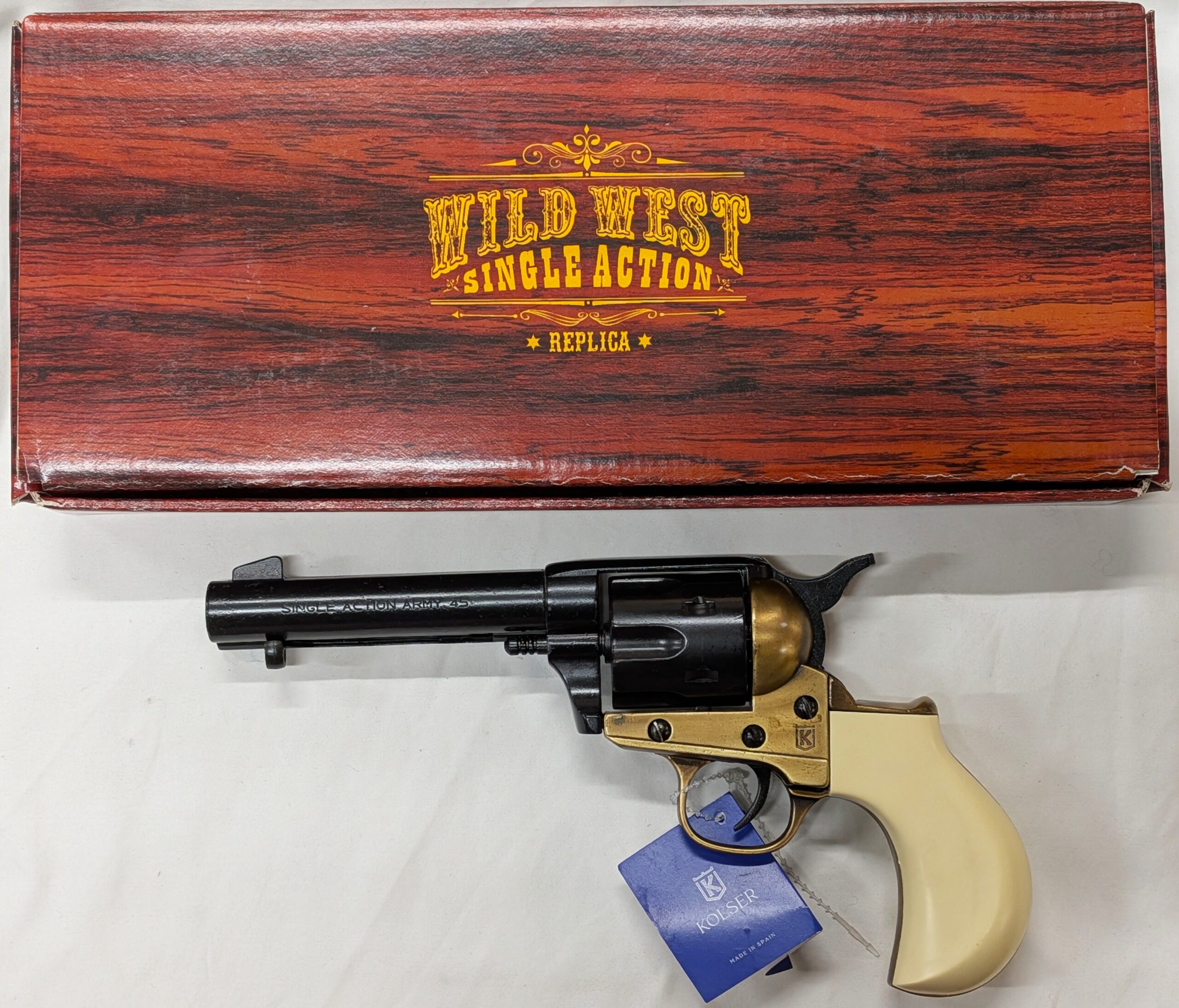 Western Thunderer Single Action Army Revolver 45 pistol with 6 cap gun bullet rounds and gift box by Kolser bronze with bone handle - 1056 1ML - Image 3