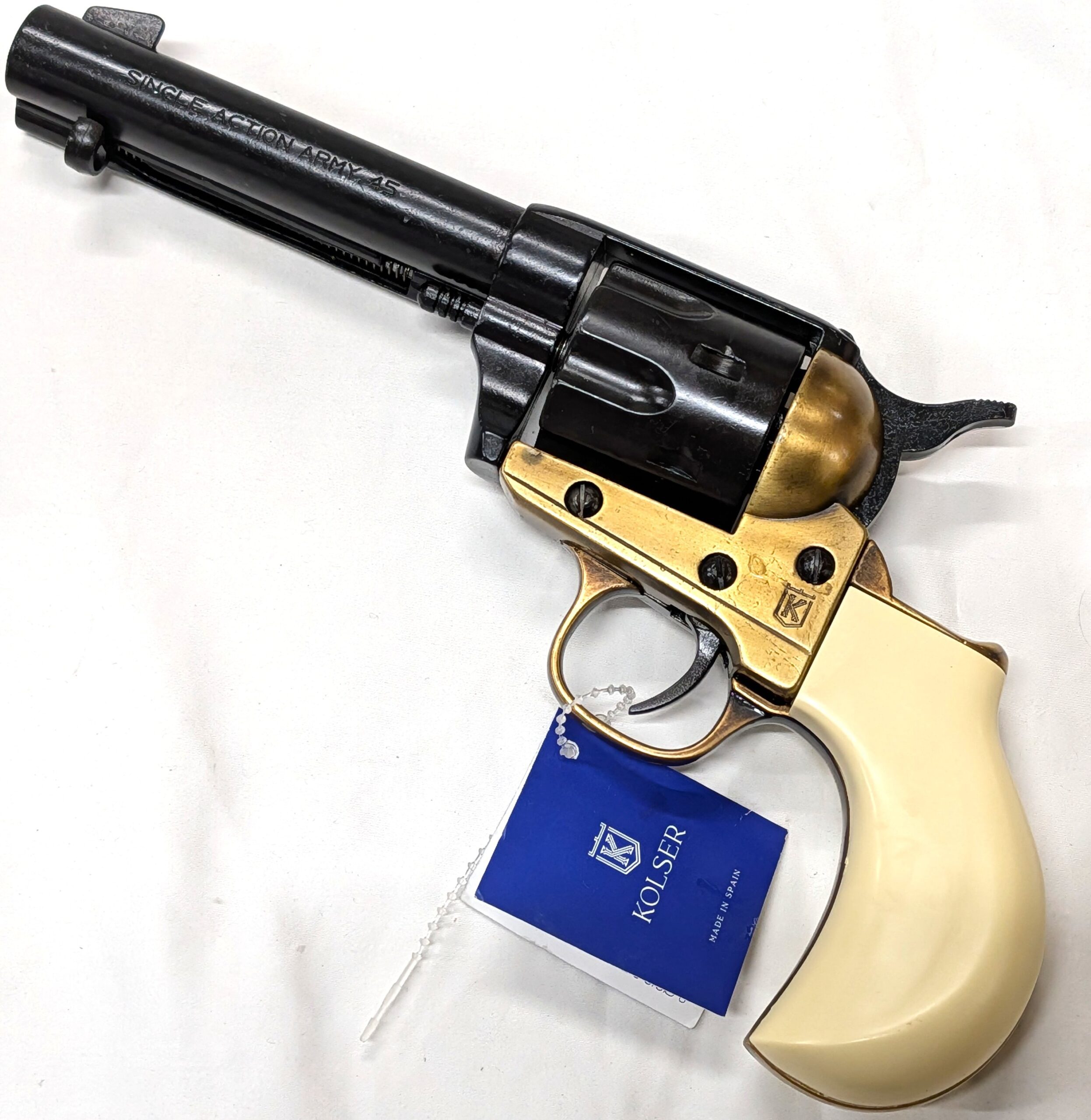 Western Thunderer Single Action Army Revolver 45 pistol with 6 cap gun bullet rounds and gift box by Kolser bronze with bone handle - 1056 1ML - Image 4