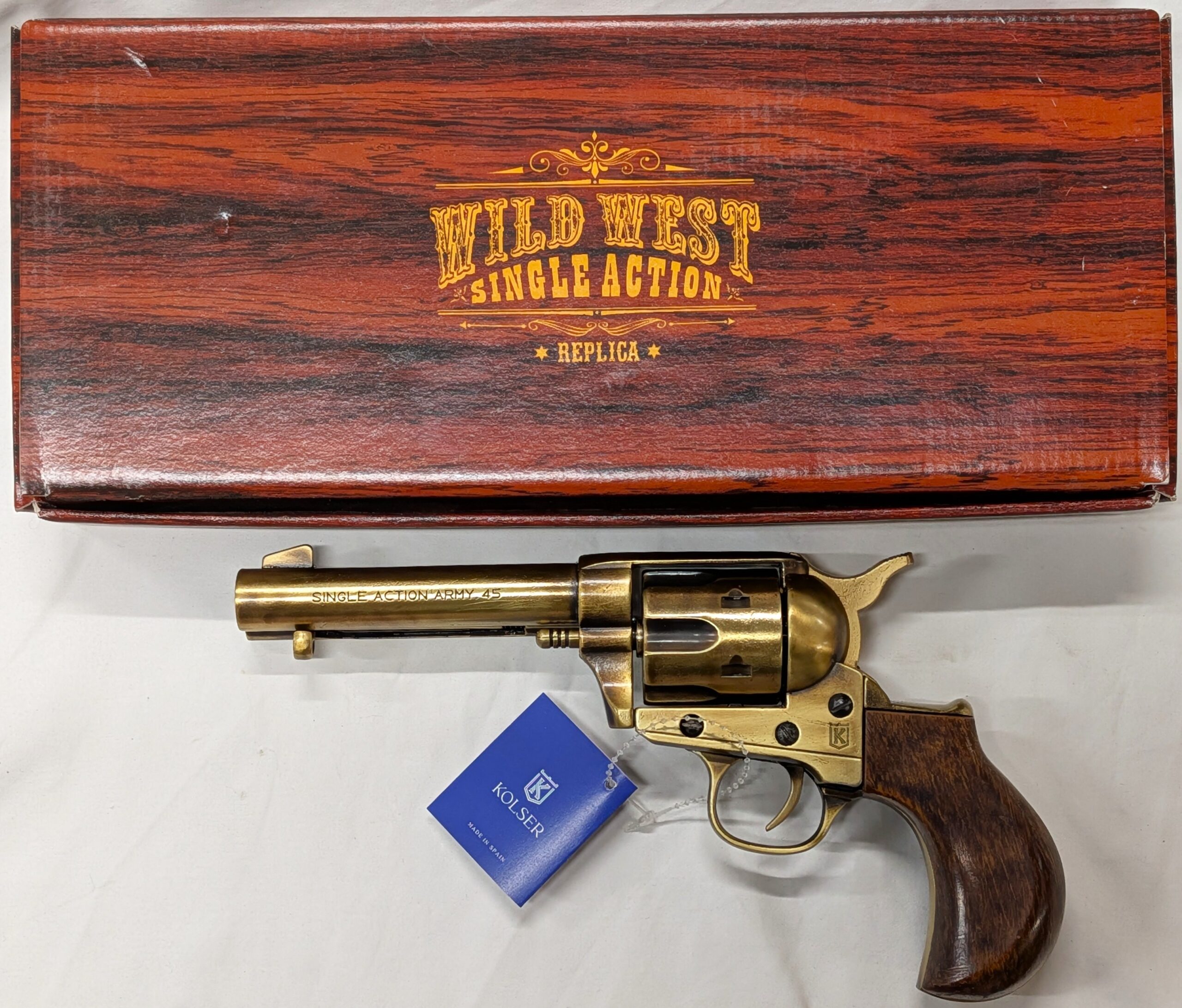 Western Thunderer Single Action Army Revolver 45 pistol with 6 cap gun bullet rounds and gift box by Kolser bronze with wood handles - 1056 1LP - Image 3