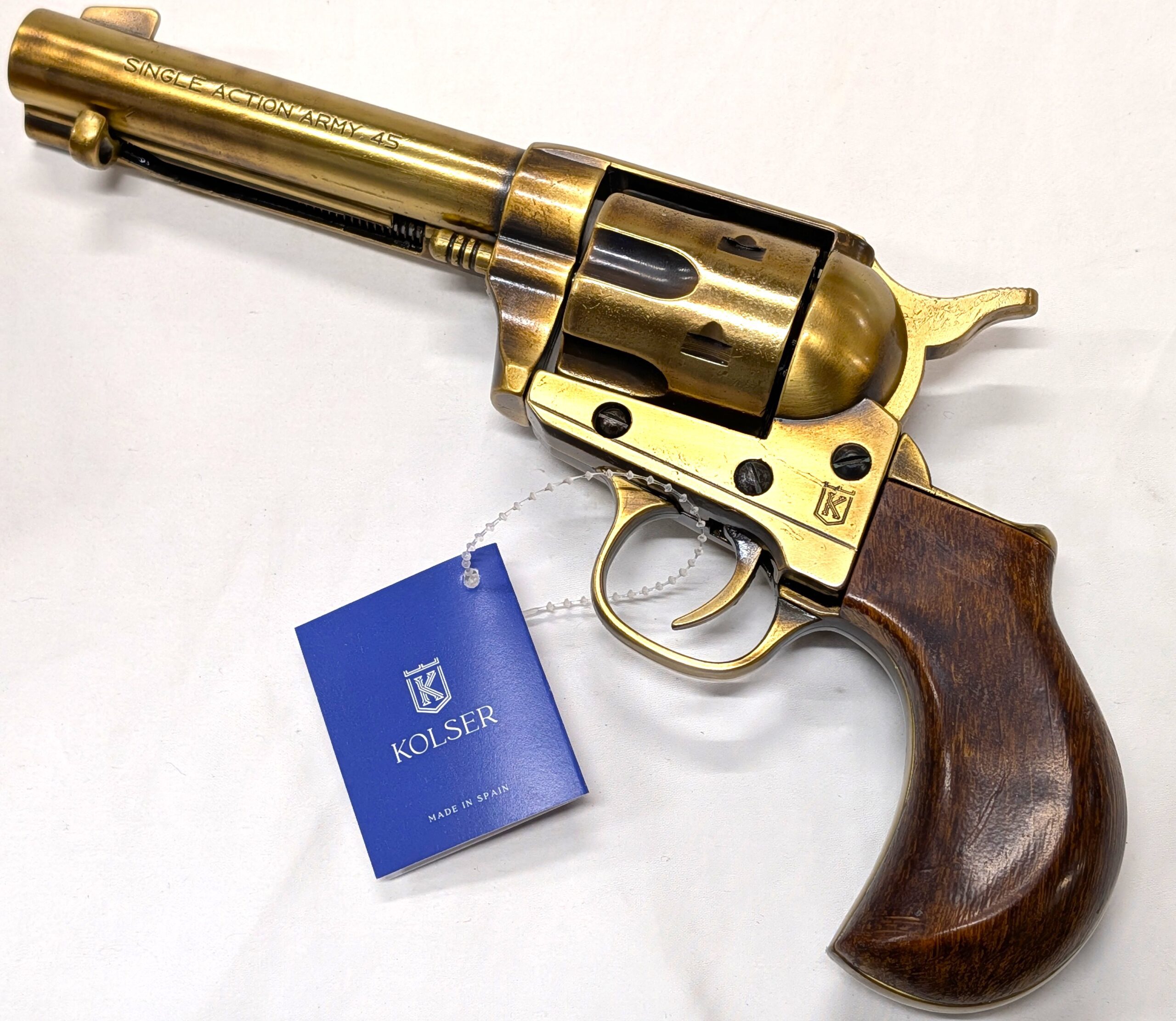 Western Thunderer Single Action Army Revolver 45 pistol with 6 cap gun bullet rounds and gift box by Kolser bronze with wood handles - 1056 1LP - Image 4