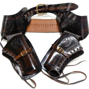 Leather western style belt double holster cowboy rig